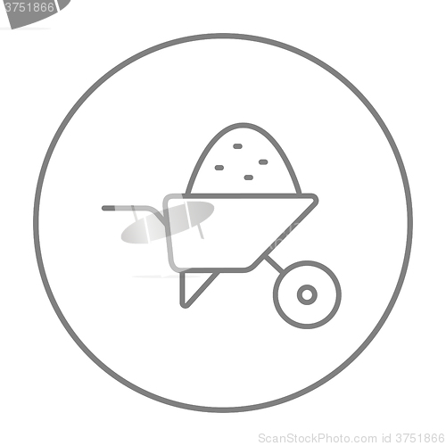 Image of Wheelbarrow full of sand line icon.