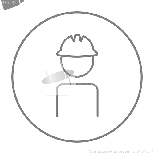Image of Worker wearing hard hat line icon.