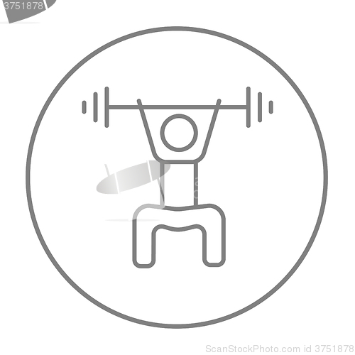 Image of Man exercising with barbell line icon.