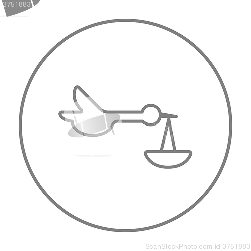 Image of Baby basket with stork line icon.