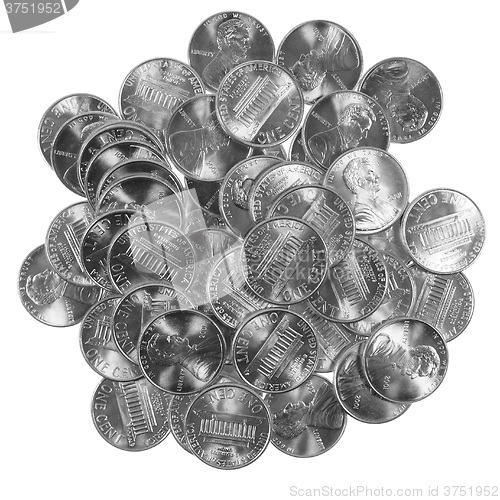 Image of Black and white Dollar coins 1 cent wheat penny