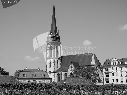 Image of Black and white St Elizabeth church in Darmstadt