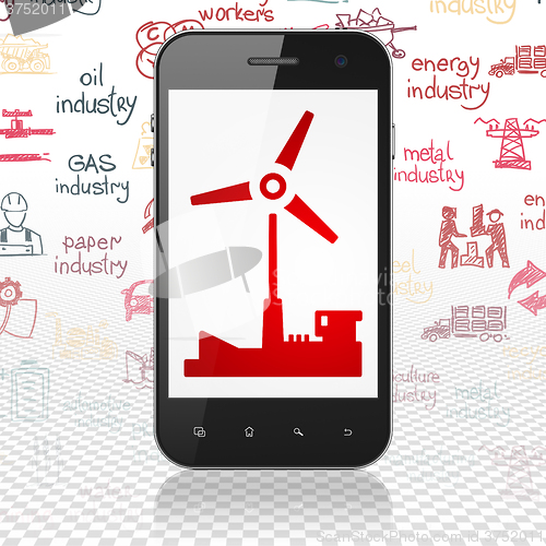 Image of Industry concept: Smartphone with Windmill on display