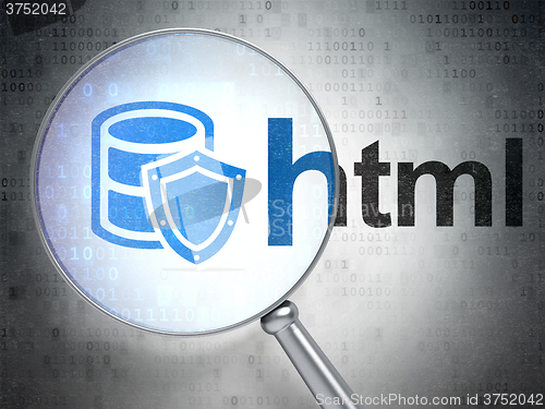 Image of Software concept: Database With Shield and Html with optical glass