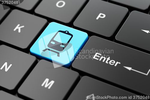 Image of Vacation concept: Train on computer keyboard background