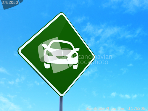 Image of Travel concept: Car on road sign background