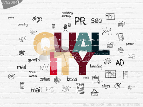 Image of Marketing concept: Quality on wall background