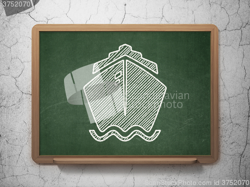 Image of Tourism concept: Ship on chalkboard background