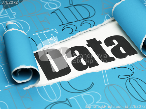 Image of Data concept: black text Data under the piece of  torn paper