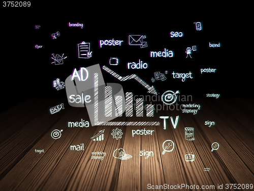 Image of Advertising concept: Decline Graph in grunge dark room
