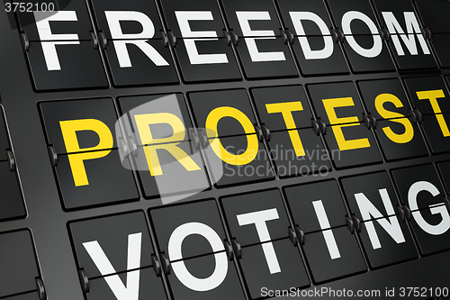 Image of Politics concept: Protest on airport board background