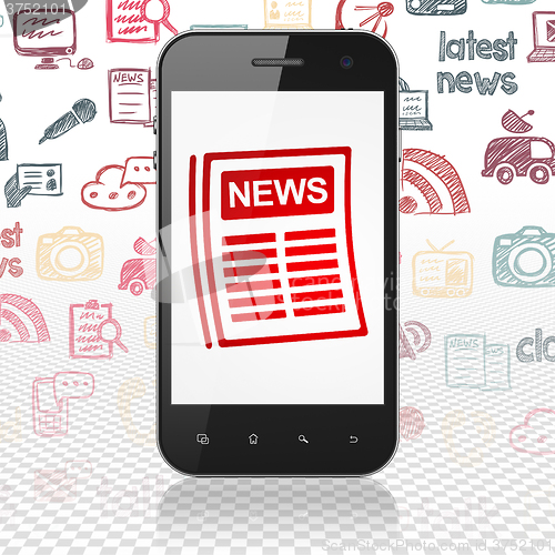 Image of News concept: Smartphone with Newspaper on display