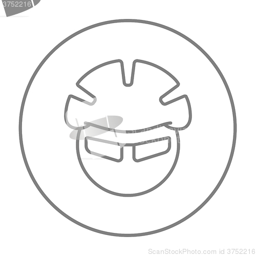 Image of Man in bicycle helmet and glasses line icon.