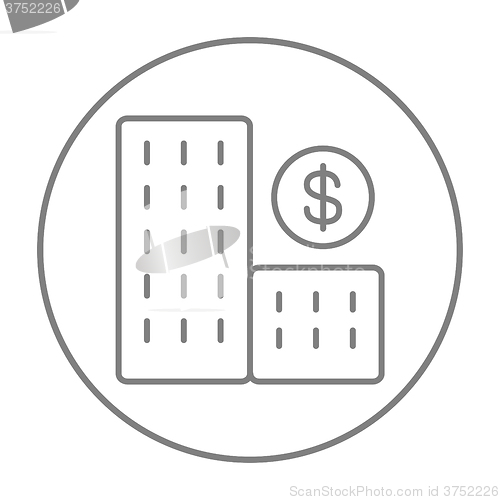 Image of Condominium with dollar symbol line icon.