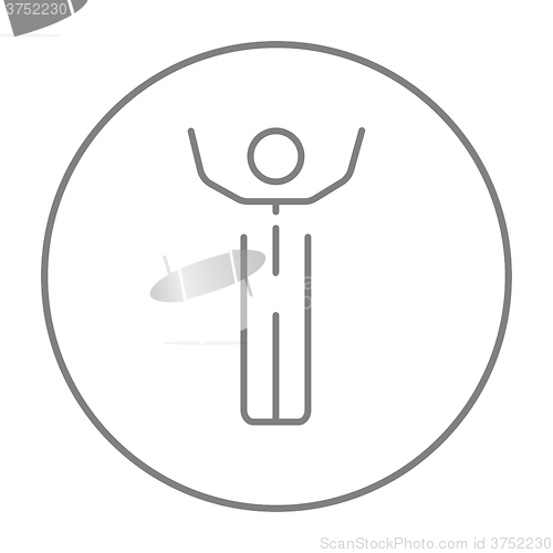 Image of Man with raised arms line icon.