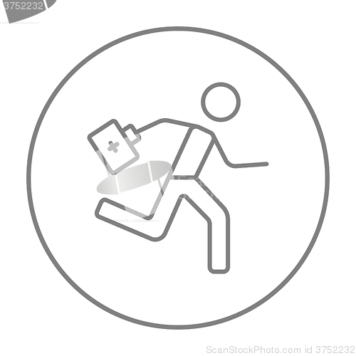 Image of Paramedic running with first aid kit line icon.