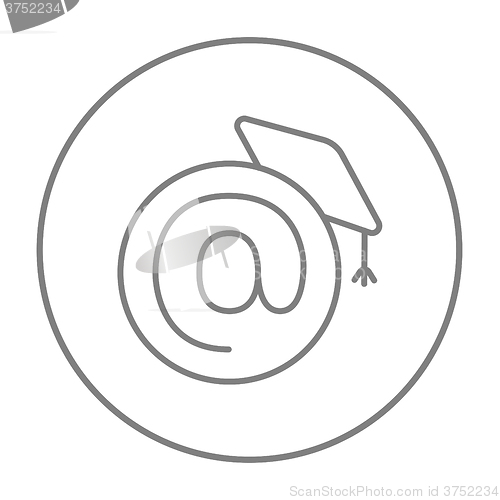 Image of Graduation cap with at sign line icon.