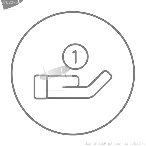 Image of Hand and one coin line icon.