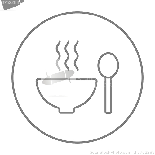 Image of Bowl of hot soup with spoon line icon.