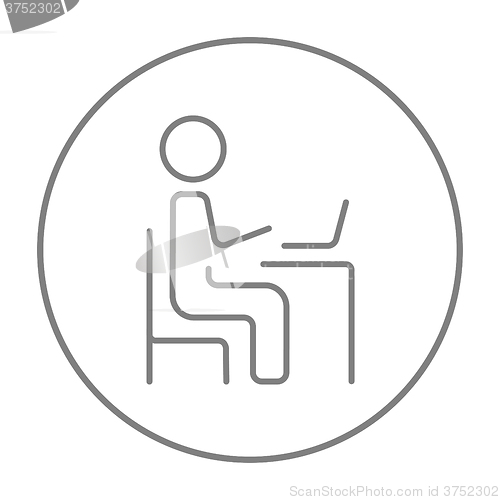 Image of Businessman working at his laptop line icon.