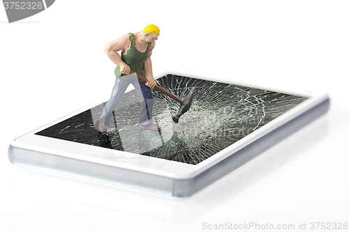 Image of Worker breaking smart phone 