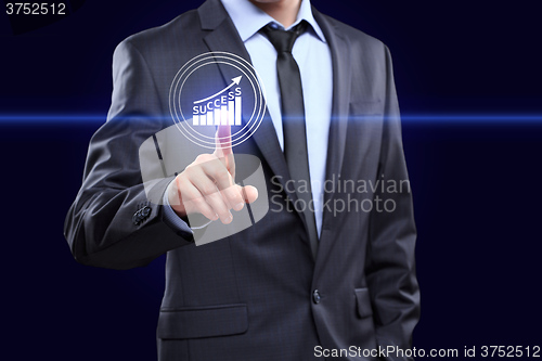 Image of Businessman pressing button on touch screen interface and select Experience. Business, technology concept.