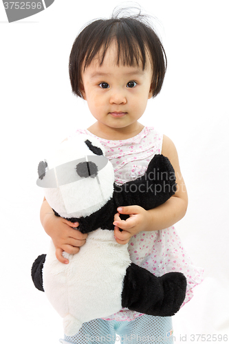 Image of Chinese Little Girl Holding Panda Toy