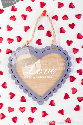 Image of Love heart on wooden texture background