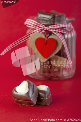 Image of Chocolates in a jar. Valentines day concept