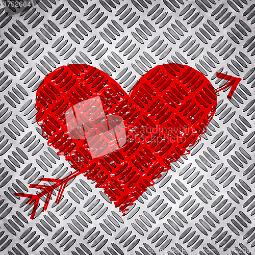 Image of Red bright heart on metal diamond plate