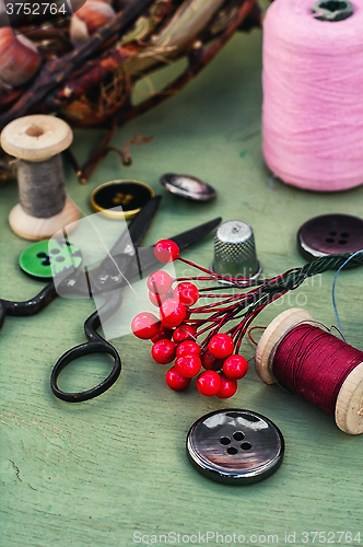 Image of Tools and accessories for needlework.