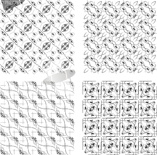 Image of Black and white geometric seamless patterns set vector