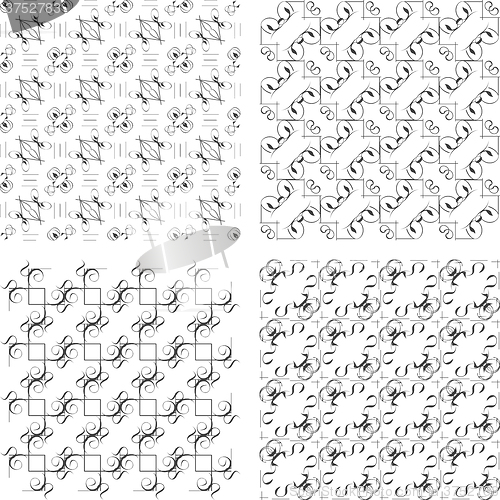 Image of Set of black and white geometric seamless patterns. Vector backgrounds collection.