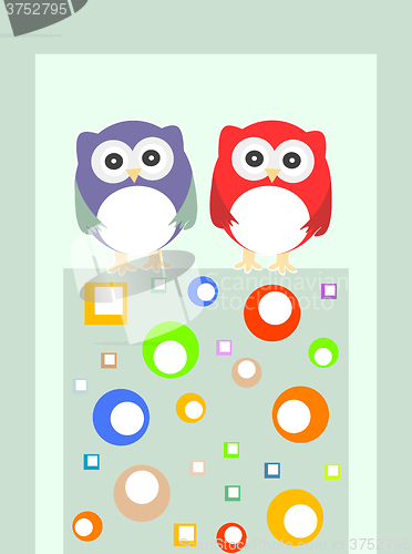 Image of Couple owls birds on a tree branch. Vector background.
