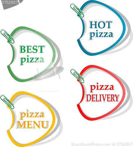 Image of Best pizza, hot pizza delivery stickers. vector illustration