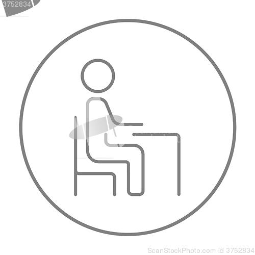 Image of Student sitting on chair at the desk line icon.