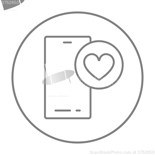 Image of Smartphone with heart sign line icon.