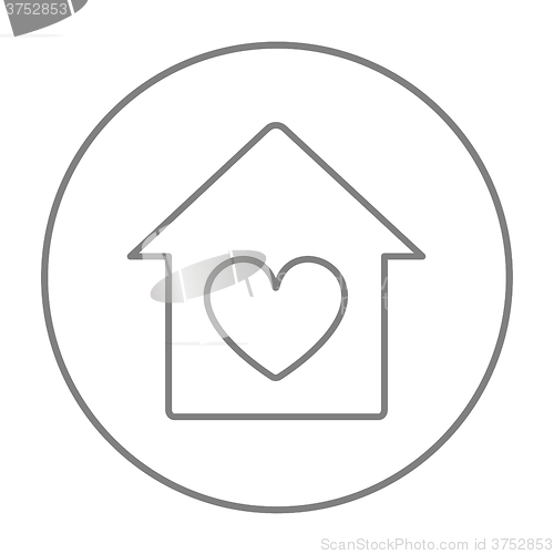 Image of House with heart symbol line icon.