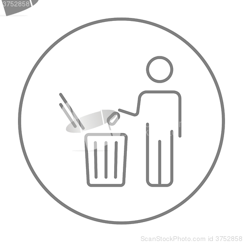 Image of Man throwing garbage in a bin line icon.