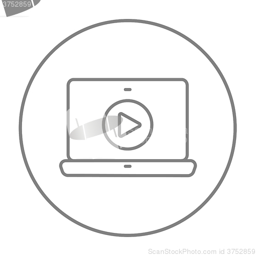Image of Laptop with play button on screen line icon.