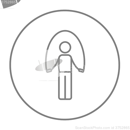 Image of Man exercising with skipping rope line icon.