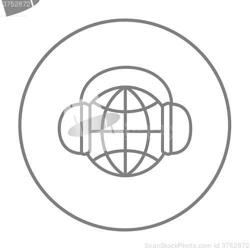 Image of Globe in headphones line icon.