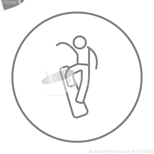 Image of Man snowboarding line icon.