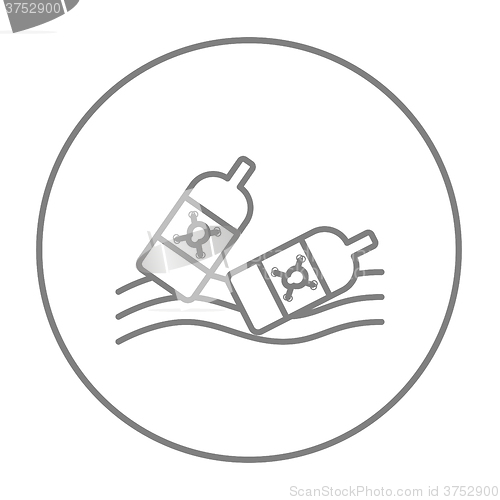 Image of Bottles floating in water line icon.