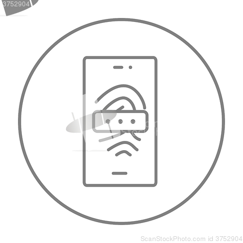 Image of Mobile phone scanning fingerprint line icon.