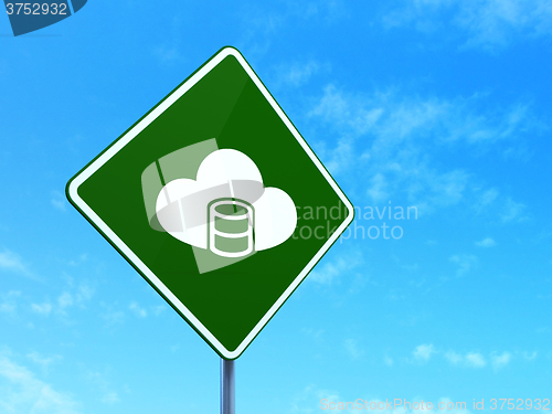 Image of Programming concept: Database With Cloud on road sign background