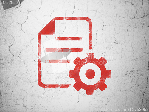 Image of Database concept: Gear on wall background