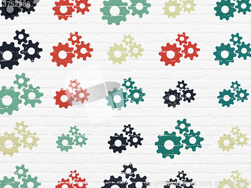 Image of Information concept: Gears icons on wall background