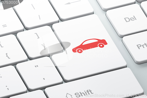 Image of Tourism concept: Car on computer keyboard background