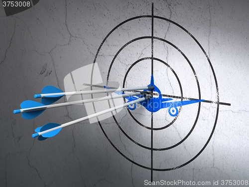 Image of Travel concept: arrows in Aircraft target on wall background